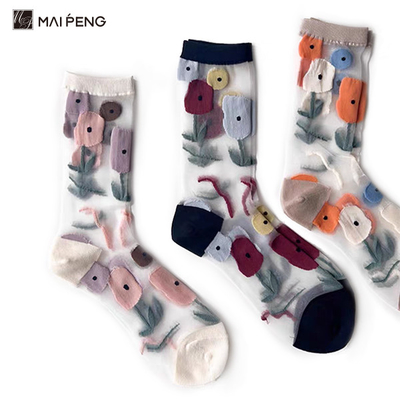 kaufen Chic Custom Flower Jacquard Kristallsocken Damen Sommer Tragen Durchsichtige Socken online manufacture