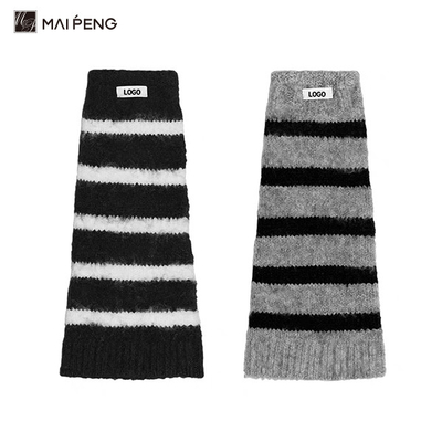 Logo personnalisé chauffe-jambes pour femmes manches de chaussettes tricotées acryliques à rayures horizontales