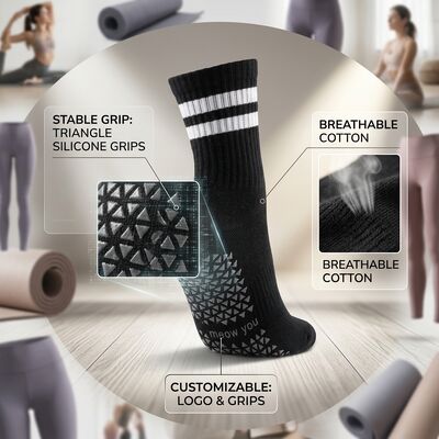 Classic Stripe Crew Yoga Socks Non Slip Silicone Gripped Pilates Workout Socks